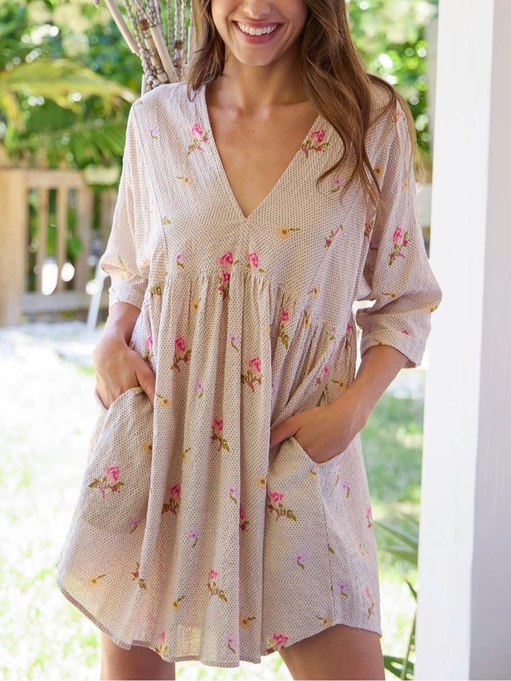 NATURAL LIFE Stella Mini Dress Small NWT Pin Dot Prairie Cream Cotton Rayon